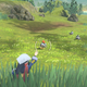 A Pokémon Legends: Arceus players attempts to discreetly catch a Starly while hiding in tall grass.